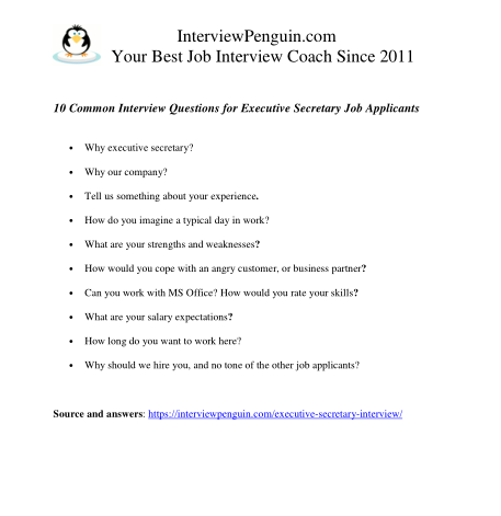 interview questions for executive secretary, PDF