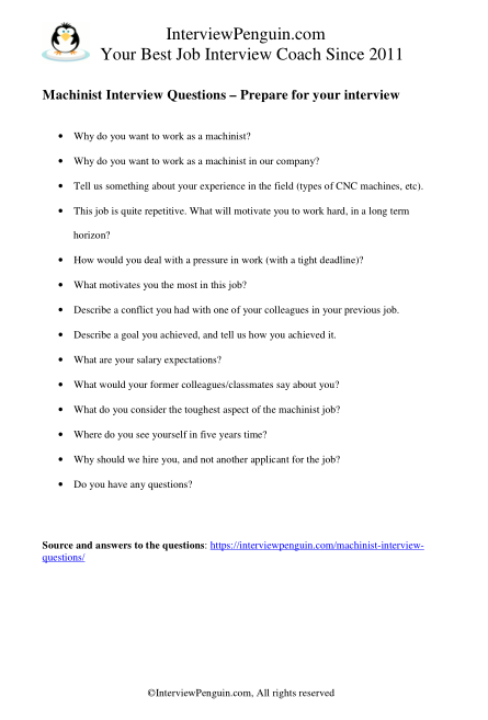 interview questions for machinist in PDF format