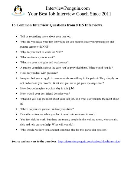 national health service interview questions