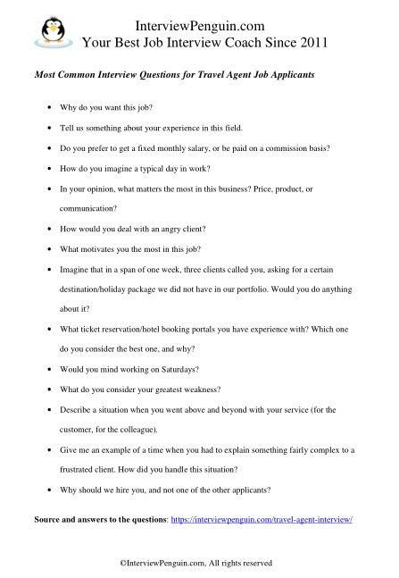 travel agency interview questions