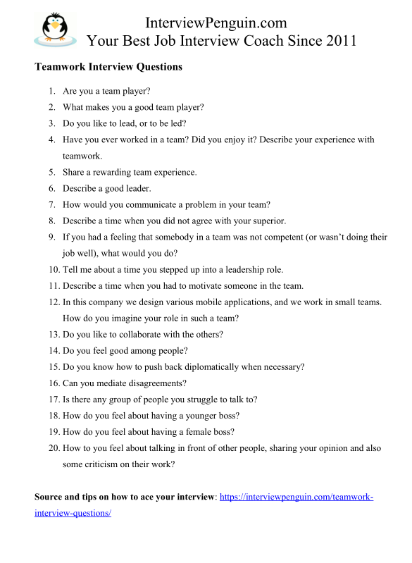 20 Most Common Teamwork Interview Questions & Answers [2021 edition]