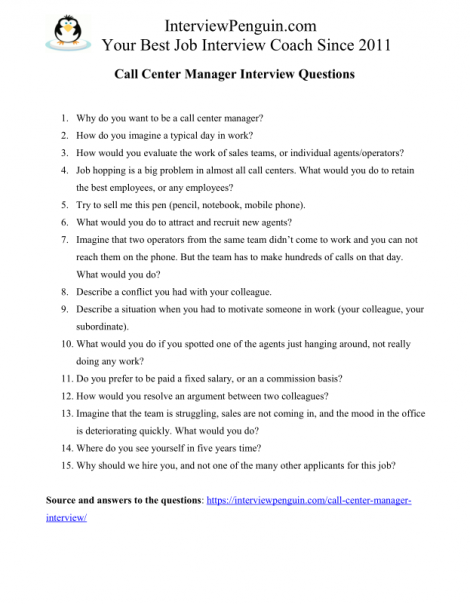 Sample question and answer for job interview in call center
