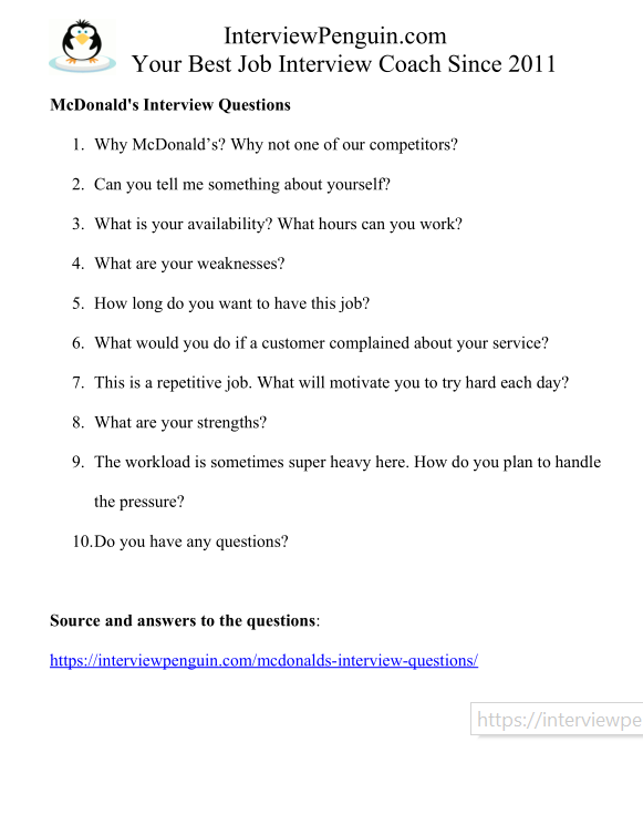 Top 10 McDonald's Interview Questions & Answers [2023 Edition]