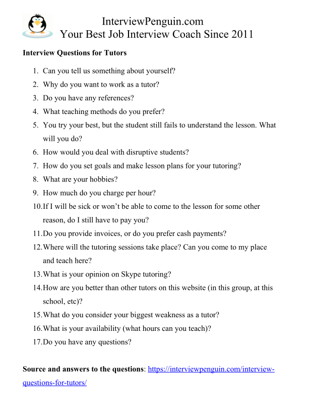 Job interview questions for tutors