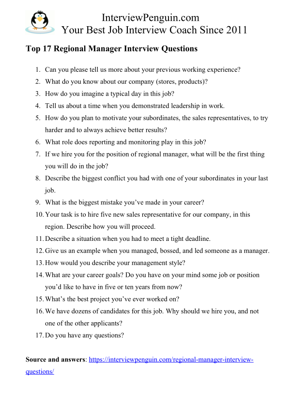 Top 17 Regional Sales Manager Interview Questions Answers Top 17 Regional Sales Manager Interview Questions Answers